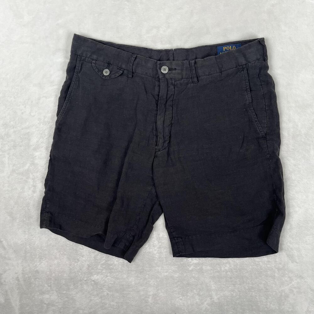 Polo Ralph Lauren Shorts Mens 32 Black Linen Chino Straight Fit 8 Inseam